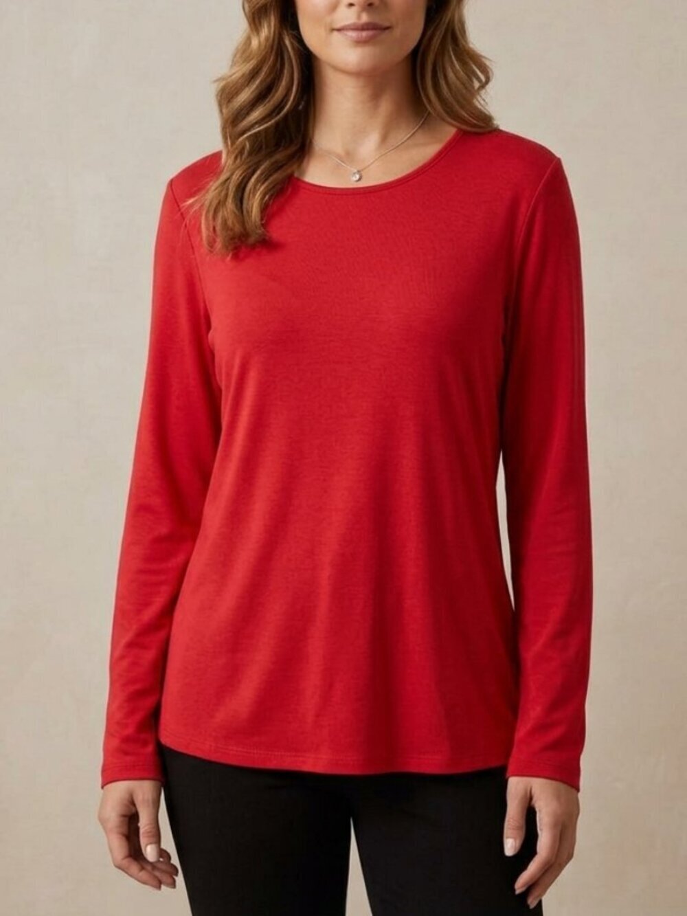 J Jill Women's Size Medium Red Long Sleeve Round Neck Perfect Pima Cotton Top